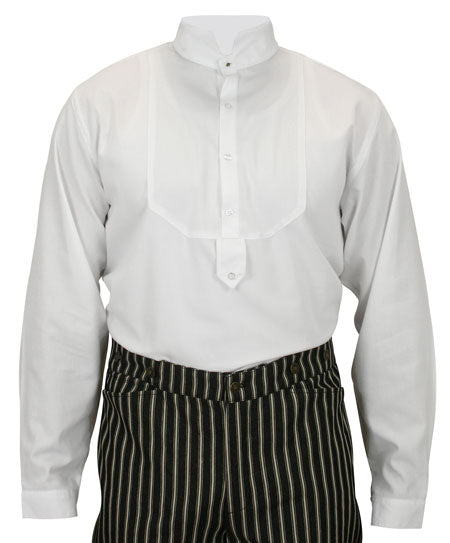Victorian Mens Dress Shirt - High Stand Collar - White