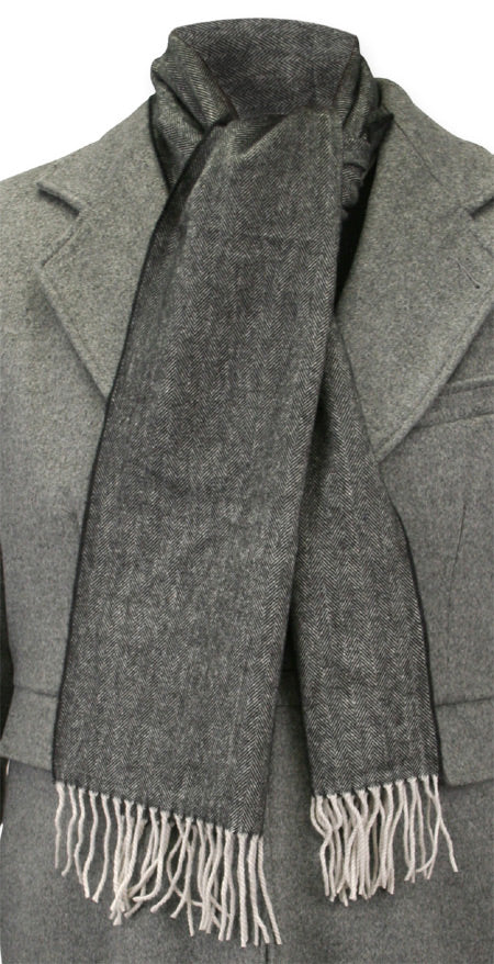 Cashmere Scarf - Black Herringbone