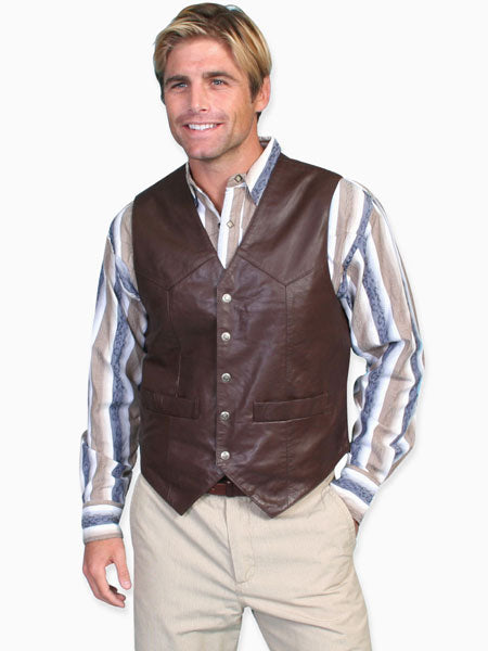 Snap Front Vest - Soft Touch Lamb Leather - Brown