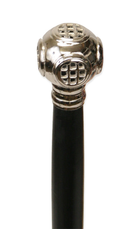 Divers Helmet Walking Stick - Silver