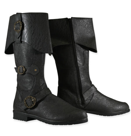 Distressed Faux Leather Brigand Boots - Black