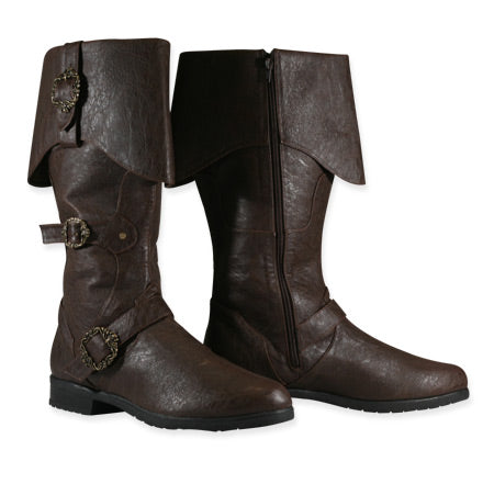 Distressed Faux Leather Brigand Boots - Brown