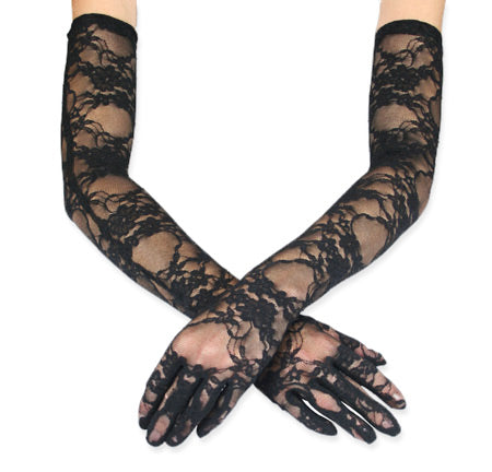 Opera Length Lace Gloves - Black