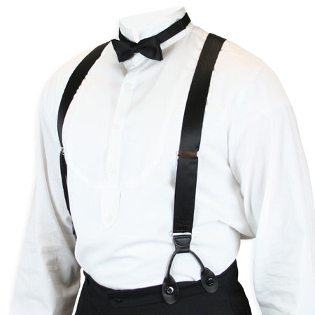 Premium Silk Suspenders - Black Satin Charmeuse