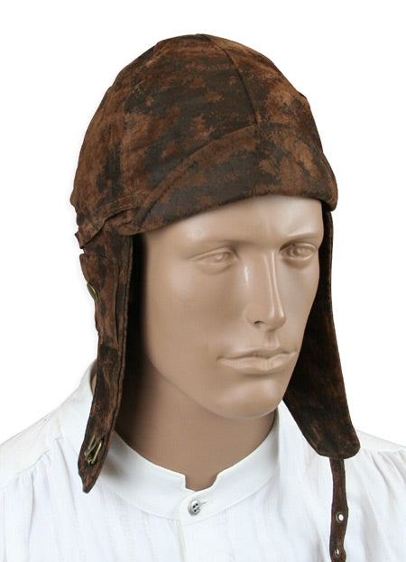 Faux Leather Aviator Helmet - Distressed Brown