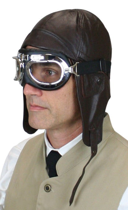 Leather Aviator Helmet - Brown