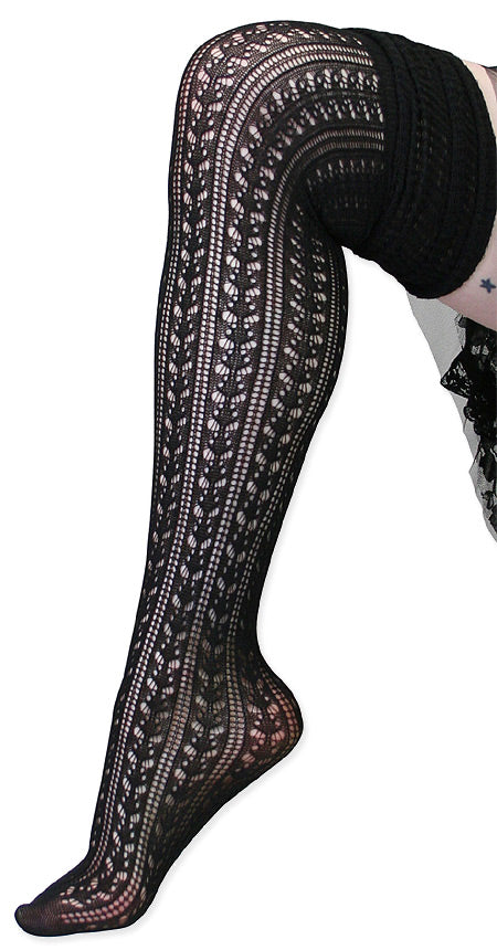 Over the Knee Pointelle Sock - Black