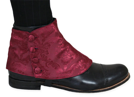Premium Mens Button Spats - Black Cherry Jacquard (One Pair)