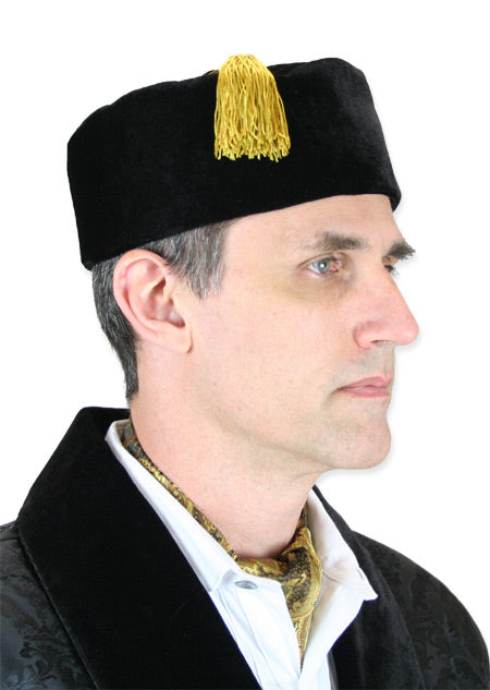 Vintage Quilted Smoking Cap - Black Velvet