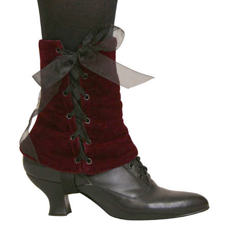 Ladies Velvet Spats - Burgundy