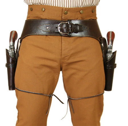 (.22 cal) Western Gun Belt and Holster - Double - Plain Brown Leather