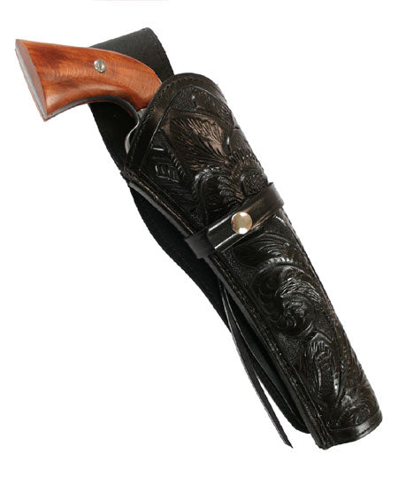 Western Holster - RH Draw (Extra-Long Barrel) - Black Tooled Leather