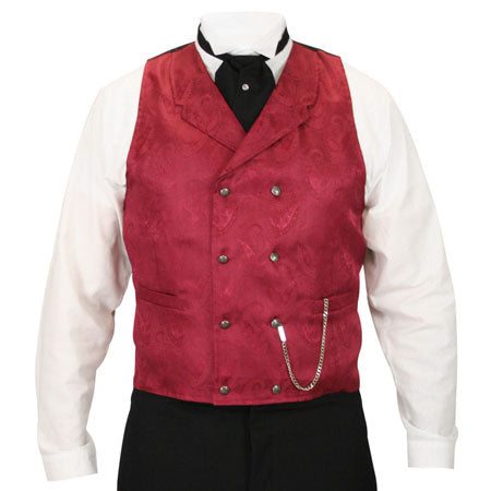 Godfrey Double Breasted Vest - Burgundy Brocade
