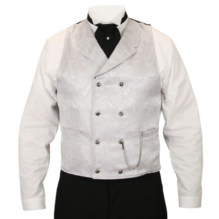 Godfrey Double Breasted Vest - Silver Brocade