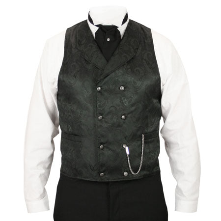 Godfrey Double Breasted Vest - Black Brocade