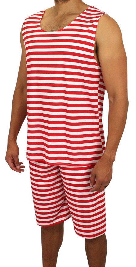 Mens 1900s Tank Bathing Suit - Red/White