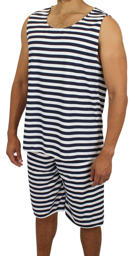Mens 1900s Tank Bathing Suit - Navy/White