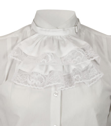Victorian Wide Lace Jabot - White