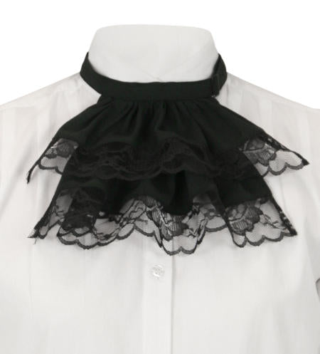 Victorian Wide Lace Jabot - Black