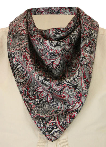 Premium Silk Paisley Neckerchief - Black/Burgundy