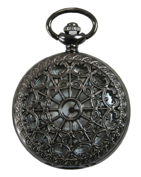 Black Pearl Lacy Design Quartz Pocket Watch with Chain