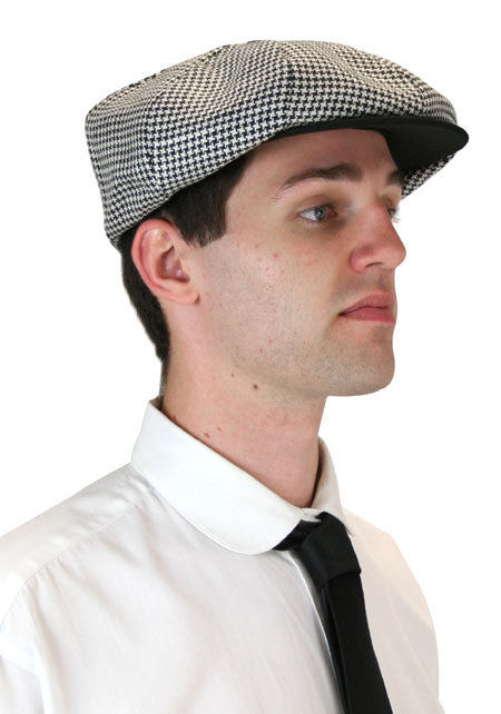 Linen Applejack Cap - Black Houndstooth