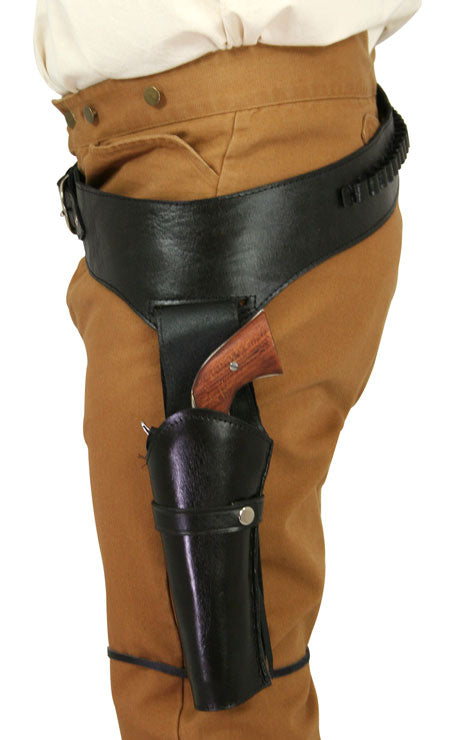 Western Gun Belt & Holster (.44/.45 cal) LH Draw - Long Barrel - Plain Black