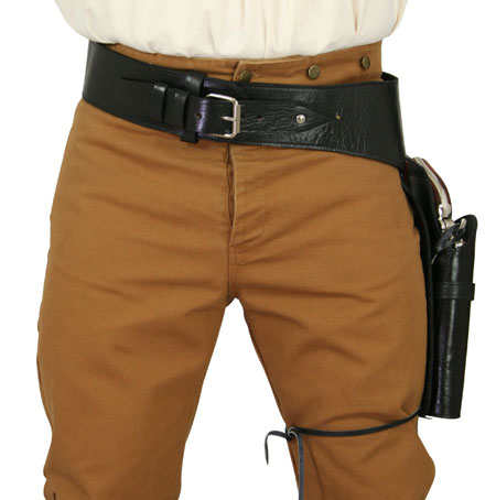 (.38/.357 cal) Western Gun Belt and Holster - LH Draw (Long Barrel) - Plain Black Leather