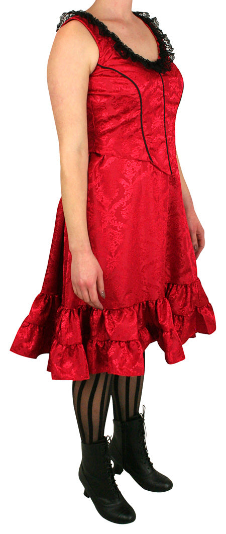 Delilah Saloon Dress, Red Brocade