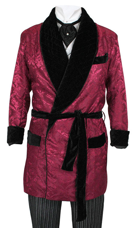 Vintage Smoking Robe - Burgundy Brocade