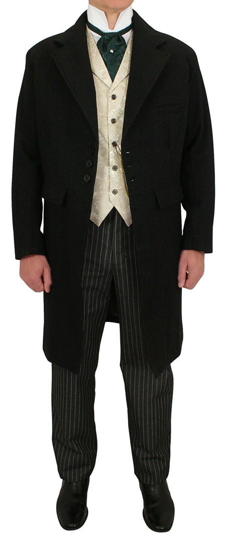 100% Wool Frock Coat - Black