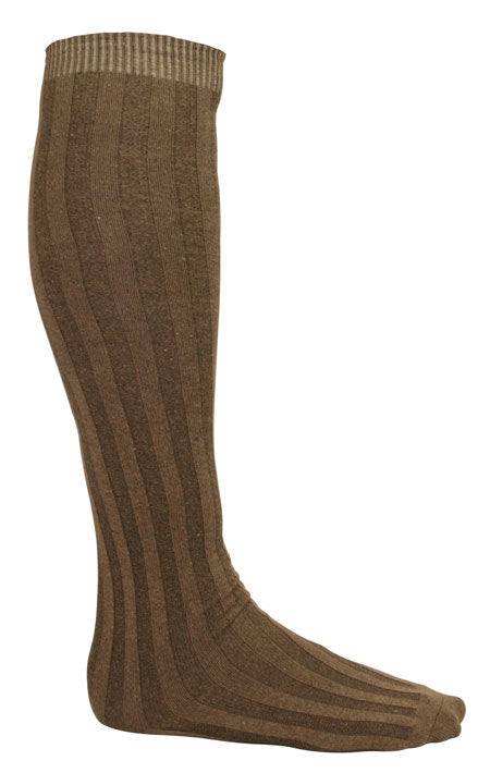 Vertical Stripe Long Socks - Brown Cotton