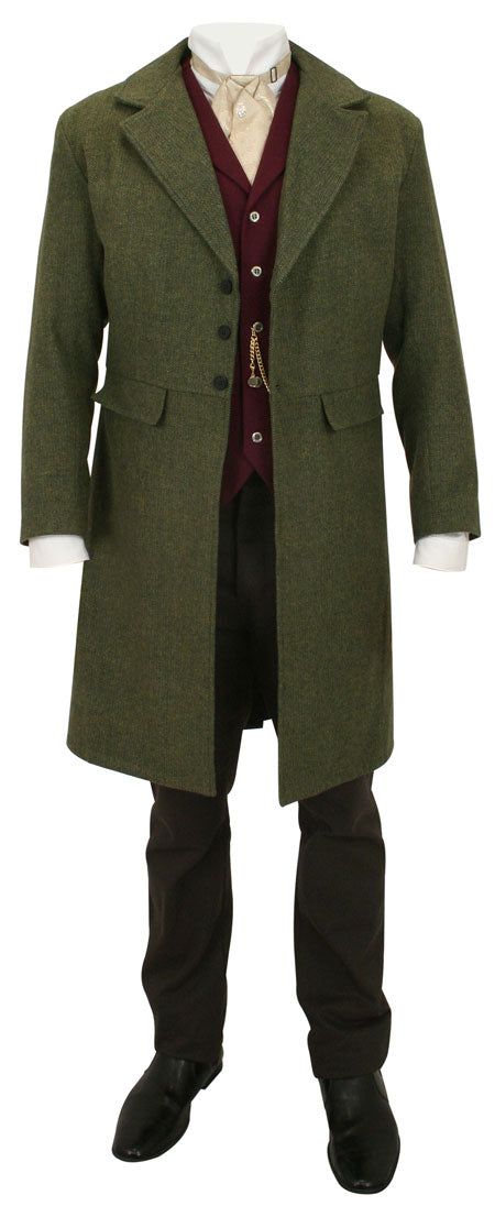 Emerson Tweed Frock Coat - Olive Herringbone