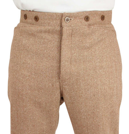 Mens Trousers - Tan Herringbone Tweed