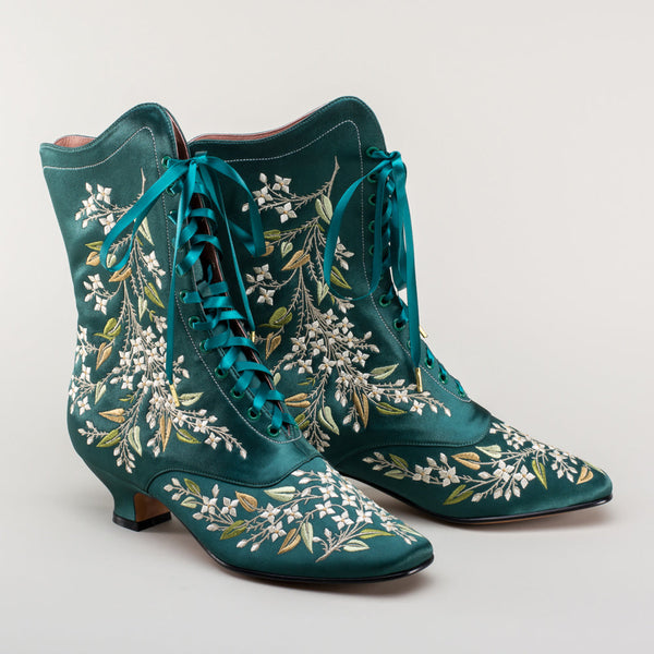 Flora Embroidered Boots - Emerald Green