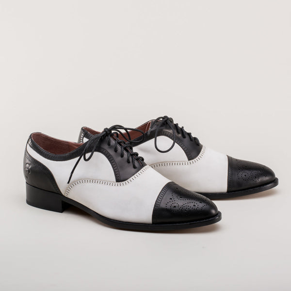 Dandy Men's Vintage Cap Toe Oxfords (Black/White)