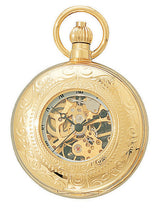 Premium Gold Viewing Window Quartz Pocket Watch with Chain