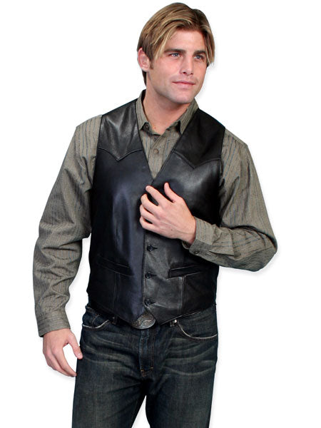 Western Italian Lamb Leather Single Point Vest - Black