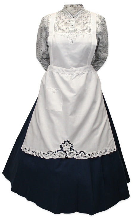 Linen Apron with Battenberg Lace - White