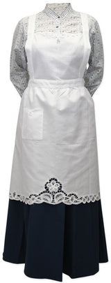 Linen Apron with Battenberg Lace - White
