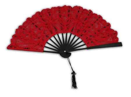 Battenberg Lace Fan - Red/Black