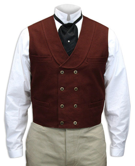 Canvas Double Breasted Vest - Crimson