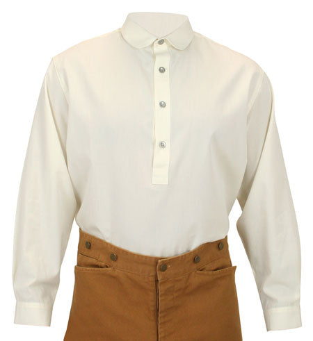 Victorian Mens Ivory Cotton Banker/Club Collar Dress Shirt (Size XL) | Dickens | Downton Abbey