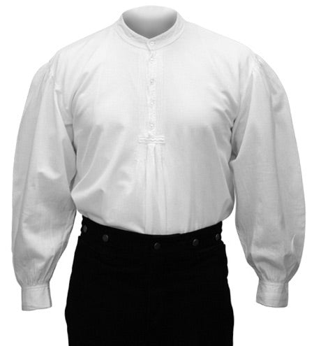 Victorian Mens White Cotton Band Collar Work Shirt (Size L) | Dickens | Downton Abbey