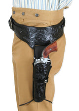 (.44/.45 cal) Western Gun Belt and Holster - LH Draw - Black Tooled Leather