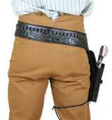 (.38/.357 cal) Western Gun Belt and Holster - RH Draw - Black Tooled Leather