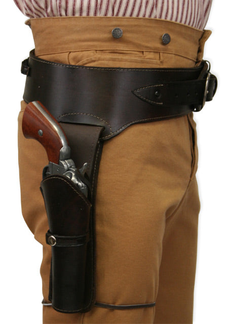 (.44/.45 cal) Western Gun Belt and Holster - RH Draw - Plain Brown Leather