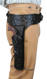 (.44/.45 cal) Western Gun Belt and Holster - RH Draw (Long Barrel) - Black Tooled Leather