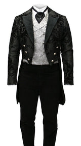 Tapestry Tailcoat - Black with Velvet Trim