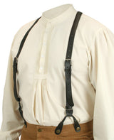 Leather Buckle Suspenders - Black (Long)